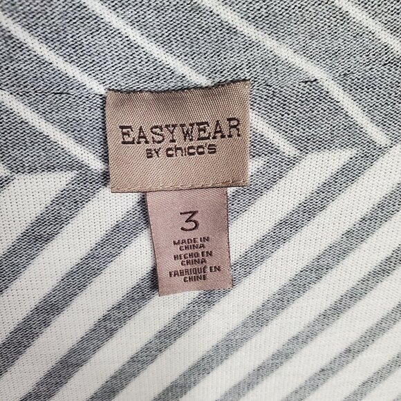 Chicos Easywear 3 Sz XL Cardigan Light Knit Single Button V-neck Art Deco Stripe - Picture 4 of 12